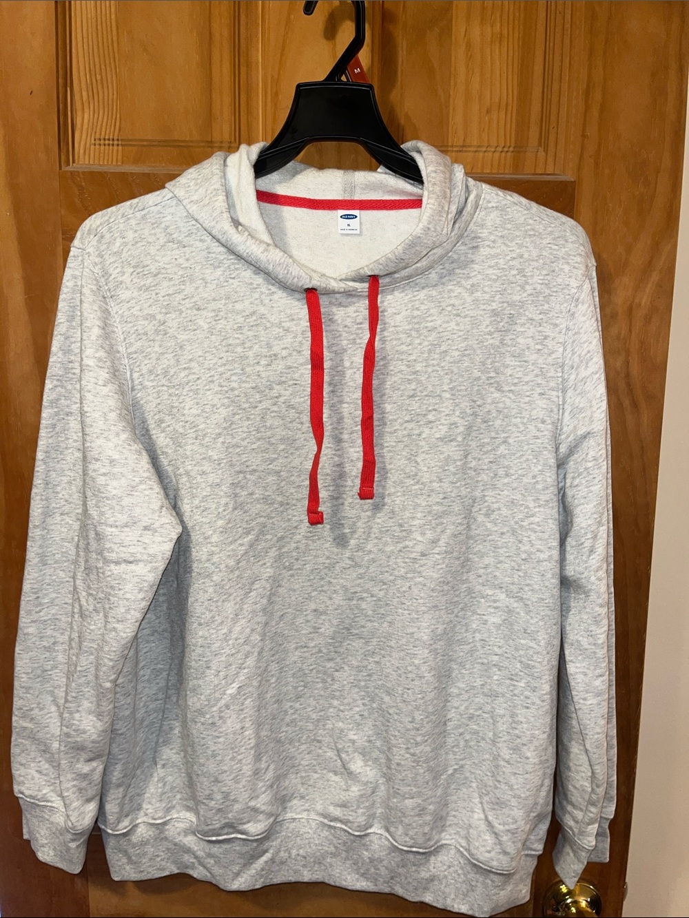 Old Navy Light Gray Hoodie with Red Drawcords
